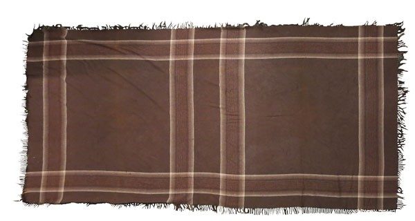 Brown Wool Plaid Blanket with Fringe