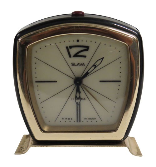 Black and Gold Metal Vintage Alarm Clock Made in USSR