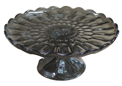 Translucent Charcoal Glass Cake Stand with Scalloped Edge