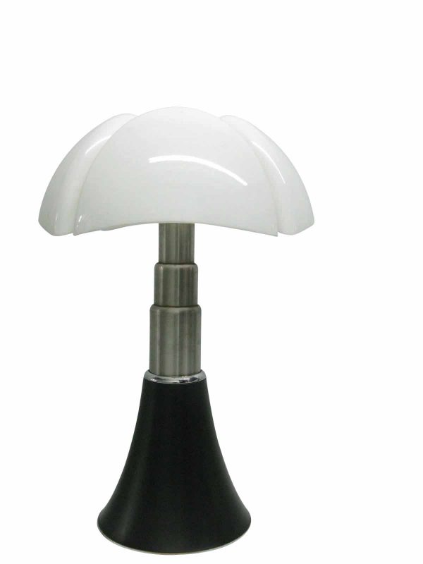 Gae Aulenti Adjustable Height Table Lamp With White Acrylic Shade And Black Stainless Base