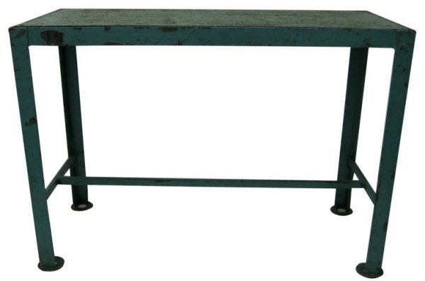 Vintage Turquoise Painted Metal Bench ?Work Table/With Painted Wood Top