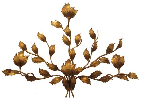 Gold Leafed Nouveau Style Metal Wall Hanging/ Sconce (Light Sockets Behind Four Large Leaves)