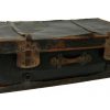 Antique Black Leather Trunk With Travel Stickers (BK)