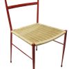 Italian Mid Century Red Lacquer Hi Back Dining Chair with Rush Seat