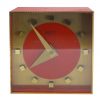 Brass Red and Gold Clock With Square Time Markers And Triangular Hands