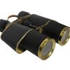 Plastic Black Binoculars with Pebbled Texture and Brass Detail