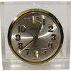 Vintage Seth Thomas Lucite Alarm Clock, Silver & Brass Face, with Cursive Logo