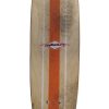 LongBoardLarry Skateboard with Orange and White Stripes on Natural Wood