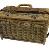 Brown Wood Picnic Basket with Leather Strap