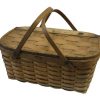 Light Brown Wood Picnic Basket with Two Handles