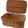 Brown Wood Basket with Blue Wooden Lid