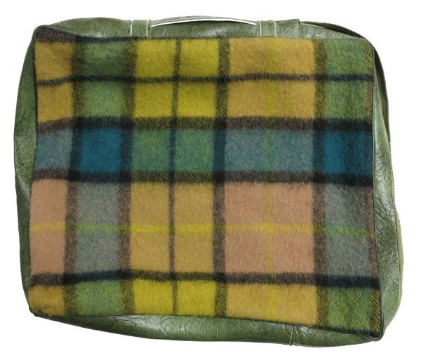 Green Fringe Wool Blanket with Coordinating Zipper Case