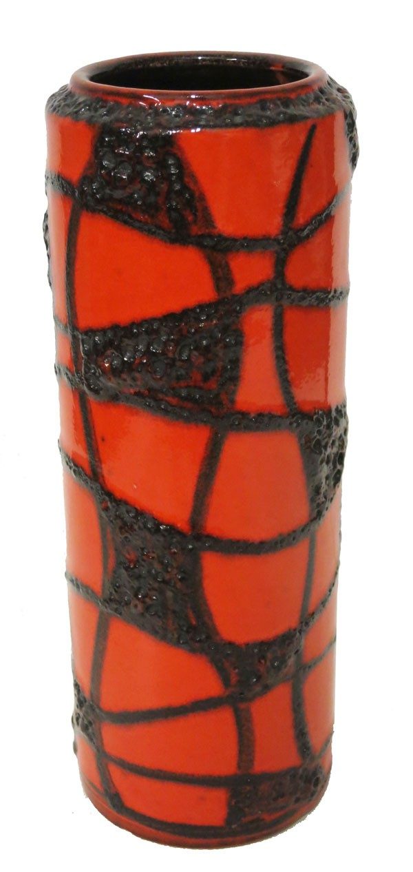 Ceramic Red and Black Organic Textured Plaid Vase