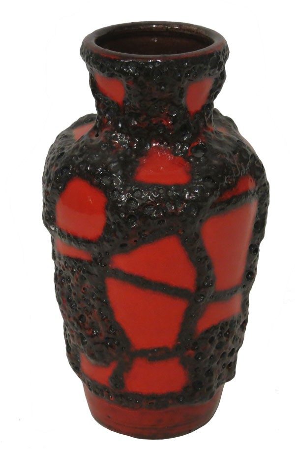 Ceramic Red and Black Organic Textured Plaid Vase
