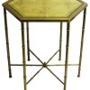 Brass and Gold Hexagon Side Table with Gold Leaf Glass Top