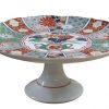 White Cake Stand with Asian Floral Graphic and Scalloped Edge
