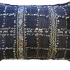 Vintage Moroccan Embroidered Black Pillow with Metal Spangles and Reverse White Side