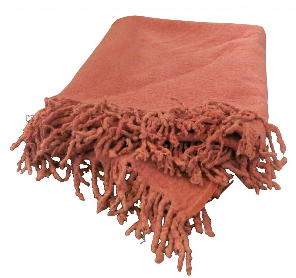 Rosy Pink Wool Throw with Fringe