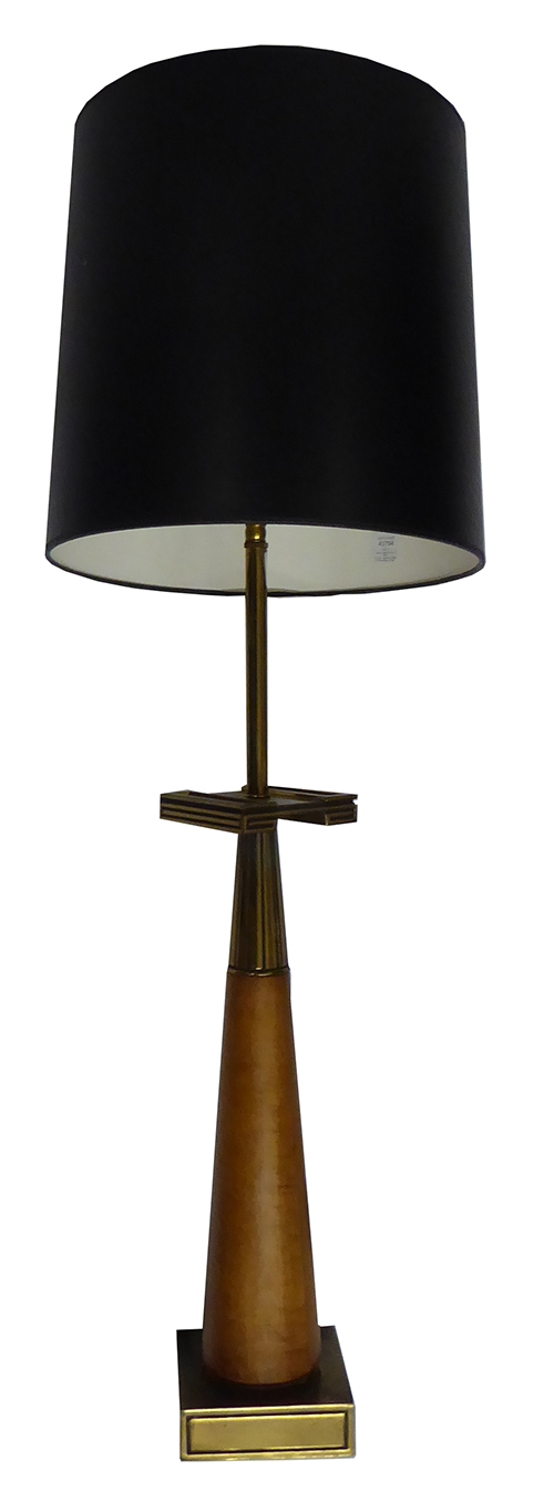 Art Deco Lamp with Brass & Wood Base, Shade - Lost and Found