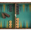Antique French Chess & Backgammon Set w. 2 Wood Cups, Chess and Checker Pieces, 3 Bone Dice