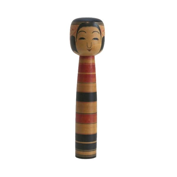 Red and Black Painted Japanese Wooden Doll