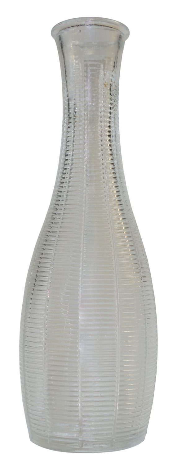 Clear Ribbed Glass Decanter with Vertical Lines